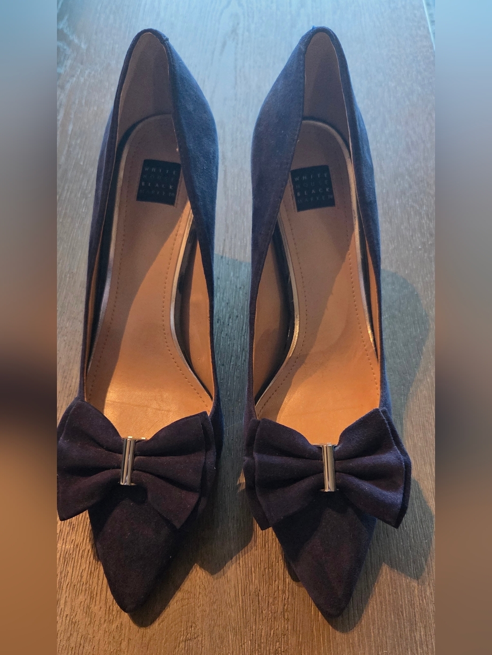 White House Black Market Navy Bow Pointed-Toe Pumps